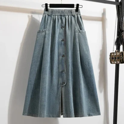 A-line Elastic Waist Denim Skirt