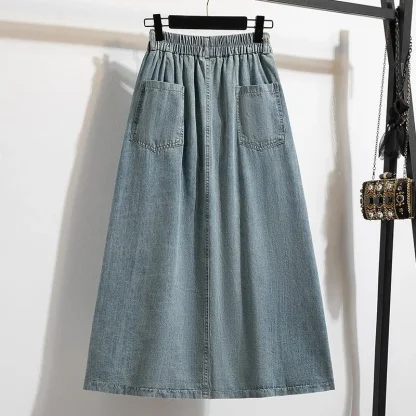 A-line Elastic Waist Denim Skirt - Image 6