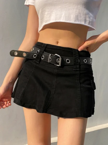 High-waist Cargo Mini Denim Skirt - Image 4