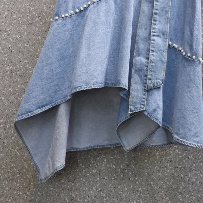 Irregular Tie-up Waist Denim Skirt - Image 4
