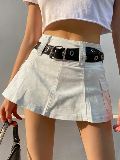 High-waist Cargo Mini Denim Skirt - Image 2