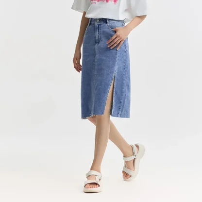 High-waist Split Midi Denim Skirt - Image 2