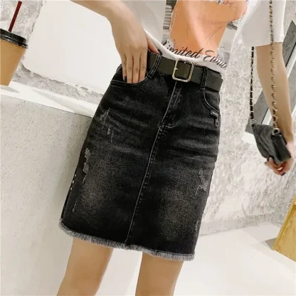 Black Faded Ripped Denim Skirt - Image 6