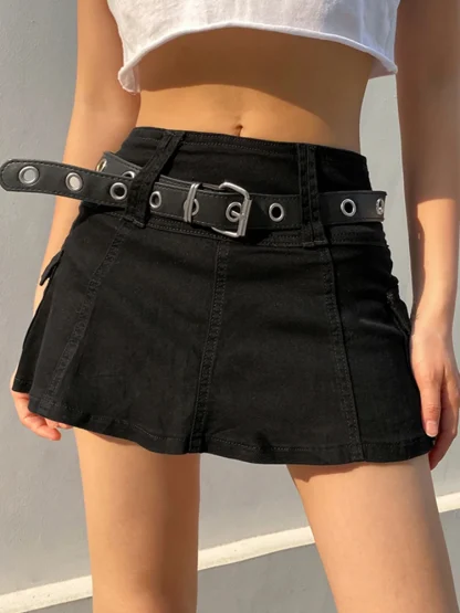 High-waist Cargo Mini Denim Skirt - Image 3