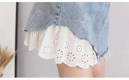 High-waist Eyelet Trim Denim Skirt - Image 4