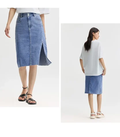 High-waist Split Midi Denim Skirt - Image 5
