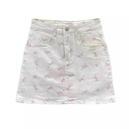 White Floral Mini Denim Skirt - Image 5