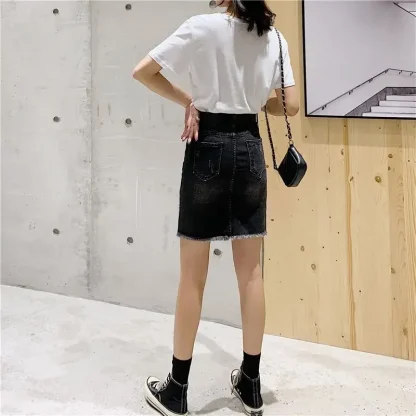 Black Faded Ripped Denim Skirt - Image 4