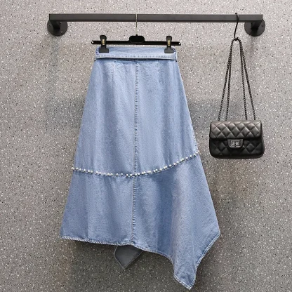 Irregular Tie-up Waist Denim Skirt - Image 2