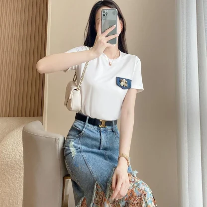 Floral Patchwork Denim Skirt - Image 3