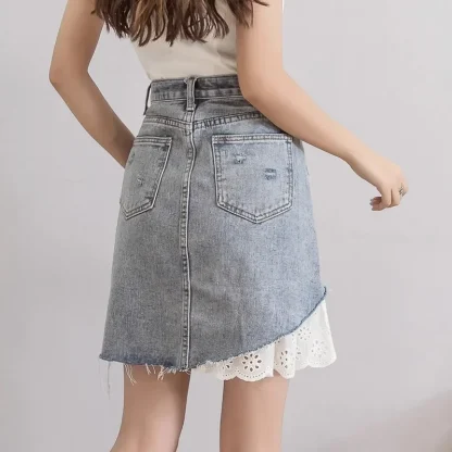 High-waist Eyelet Trim Denim Skirt - Image 3