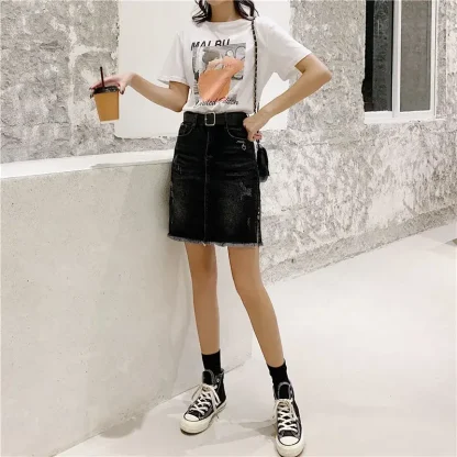 Black Faded Ripped Denim Skirt - Image 5
