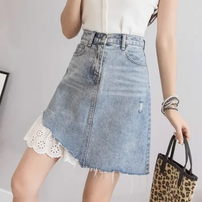 High-waist Eyelet Trim Denim Skirt