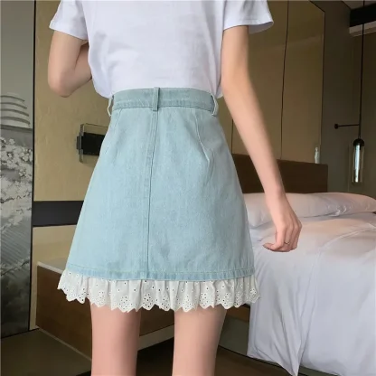 Lace Trim A-line Denim Skirt - Image 7