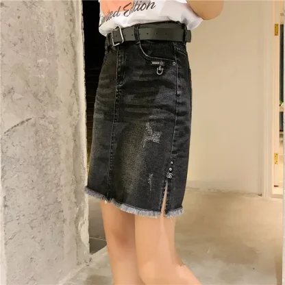 Black Faded Ripped Denim Skirt