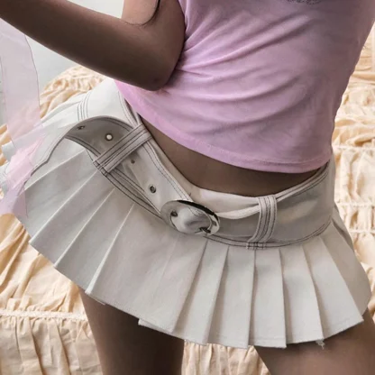 Low-rise Pleated Denim Skirt