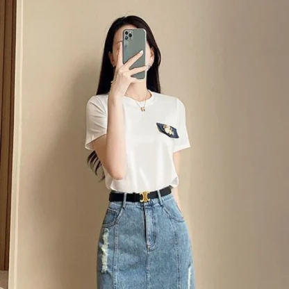 Floral Patchwork Denim Skirt - Image 4