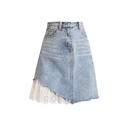 High-waist Eyelet Trim Denim Skirt - Image 6