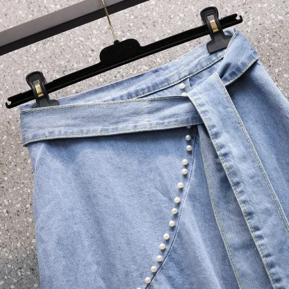 Irregular Tie-up Waist Denim Skirt - Image 3