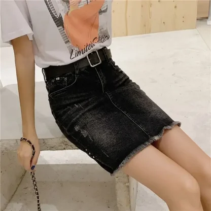 Black Faded Ripped Denim Skirt - Image 7