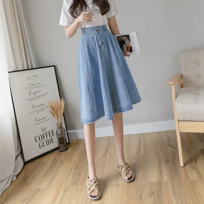 Elastic Waist Midi Denim Skirt - Image 2