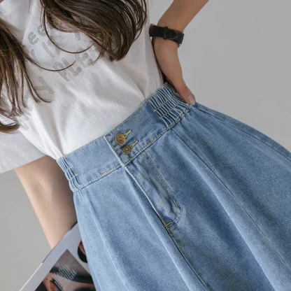 Elastic Waist Midi Denim Skirt - Image 5