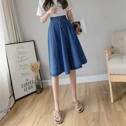 Elastic Waist Midi Denim Skirt - Image 4