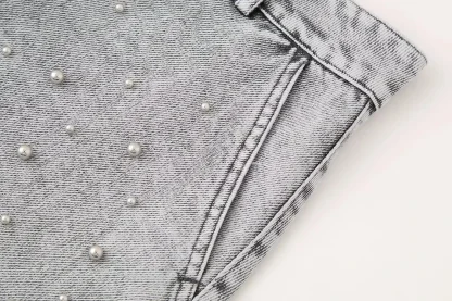 Casual Beaded Mini Denim Skirt - Image 3