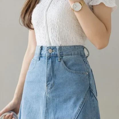 Floral Lace Trim Denim Skirt - Image 5