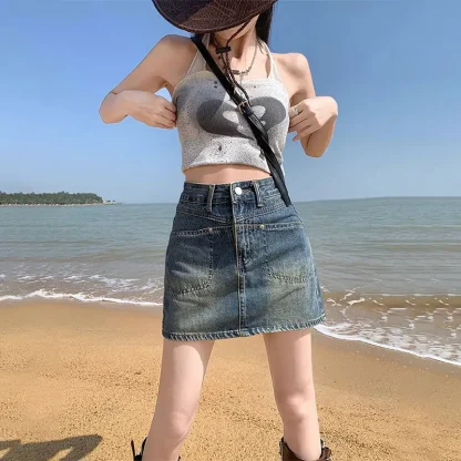 Retro Faded Mini Denim Skirt - Image 2