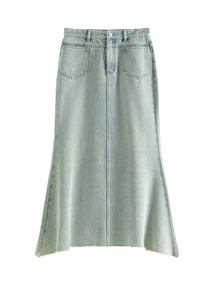 Light Long Fishtail Denim Skirt - Image 5