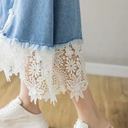 Floral Lace Trim Denim Skirt - Image 6