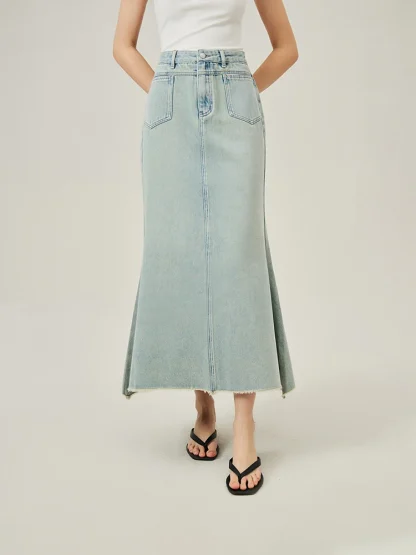 Light Long Fishtail Denim Skirt