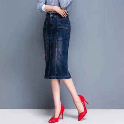 Faded Slit Midi Denim Skirt - Image 3