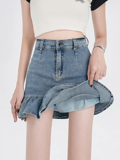 Ruffle Hem Mini Denim Skirt - Image 5