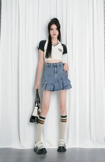 Ruffle Hem Mini Denim Skirt - Image 3