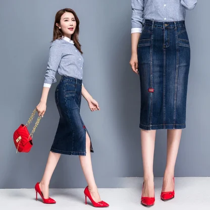 Faded Slit Midi Denim Skirt - Image 5
