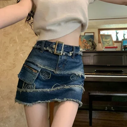 Distressed Mini Denim Skirt - Image 6