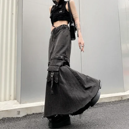 Black Cargo Baggy Denim Skirt - Image 4