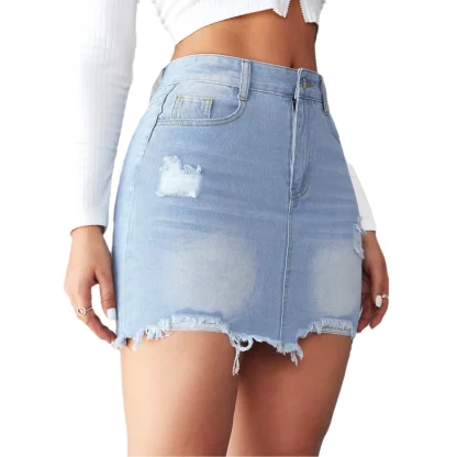 Faded Ripped Mini Denim Skirt