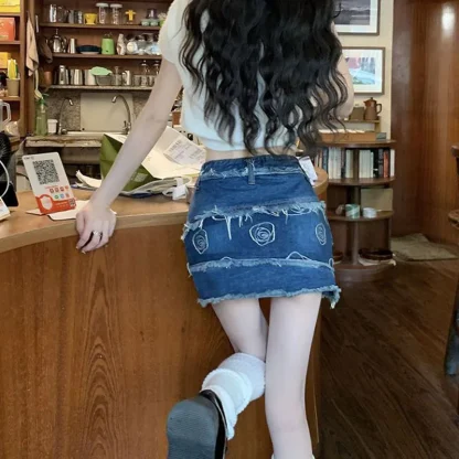 Distressed Mini Denim Skirt - Image 5