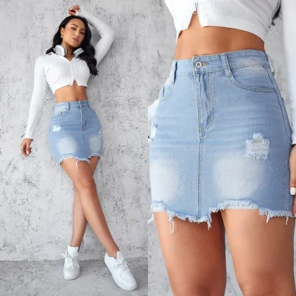 Faded Ripped Mini Denim Skirt - Image 6