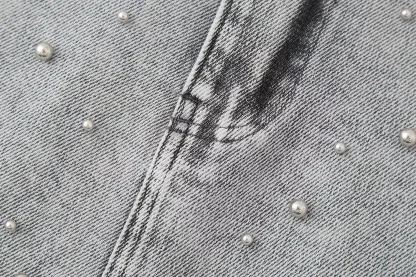 Casual Beaded Mini Denim Skirt - Image 4