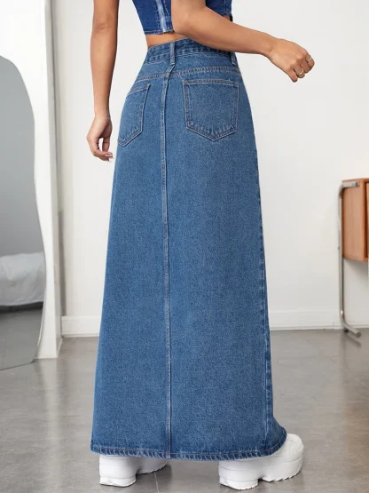 High Split Maxi Denim Skirt - Image 5
