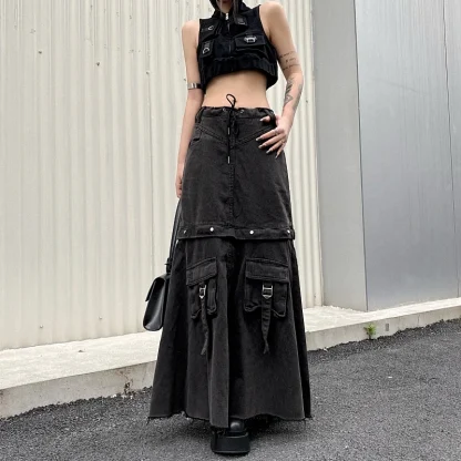 Black Cargo Baggy Denim Skirt - Image 5