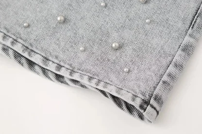 Casual Beaded Mini Denim Skirt - Image 6
