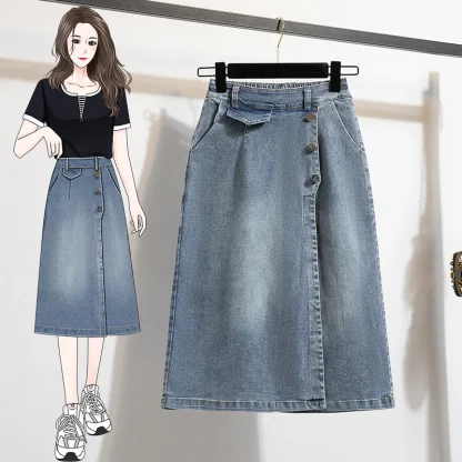 Plus Size Midi Denim Skirt - Image 2