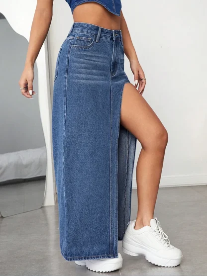 High Split Maxi Denim Skirt - Image 2