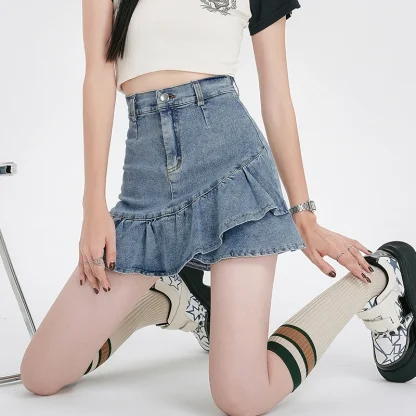 Ruffle Hem Mini Denim Skirt - Image 2