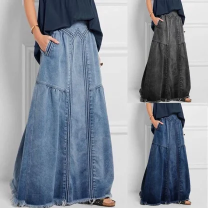Loose Fit Patchwork Denim Skirt - Image 6